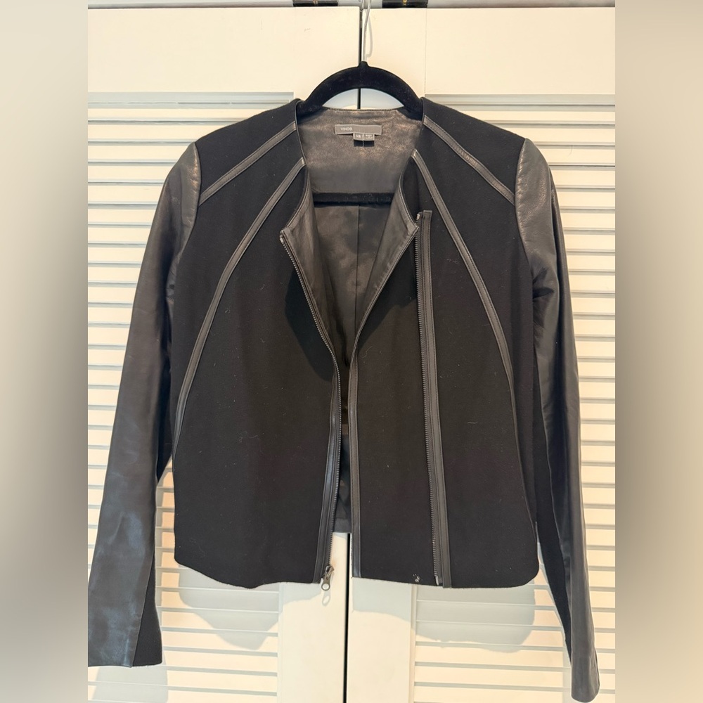 Vince Black Leather and Fabric Blazer